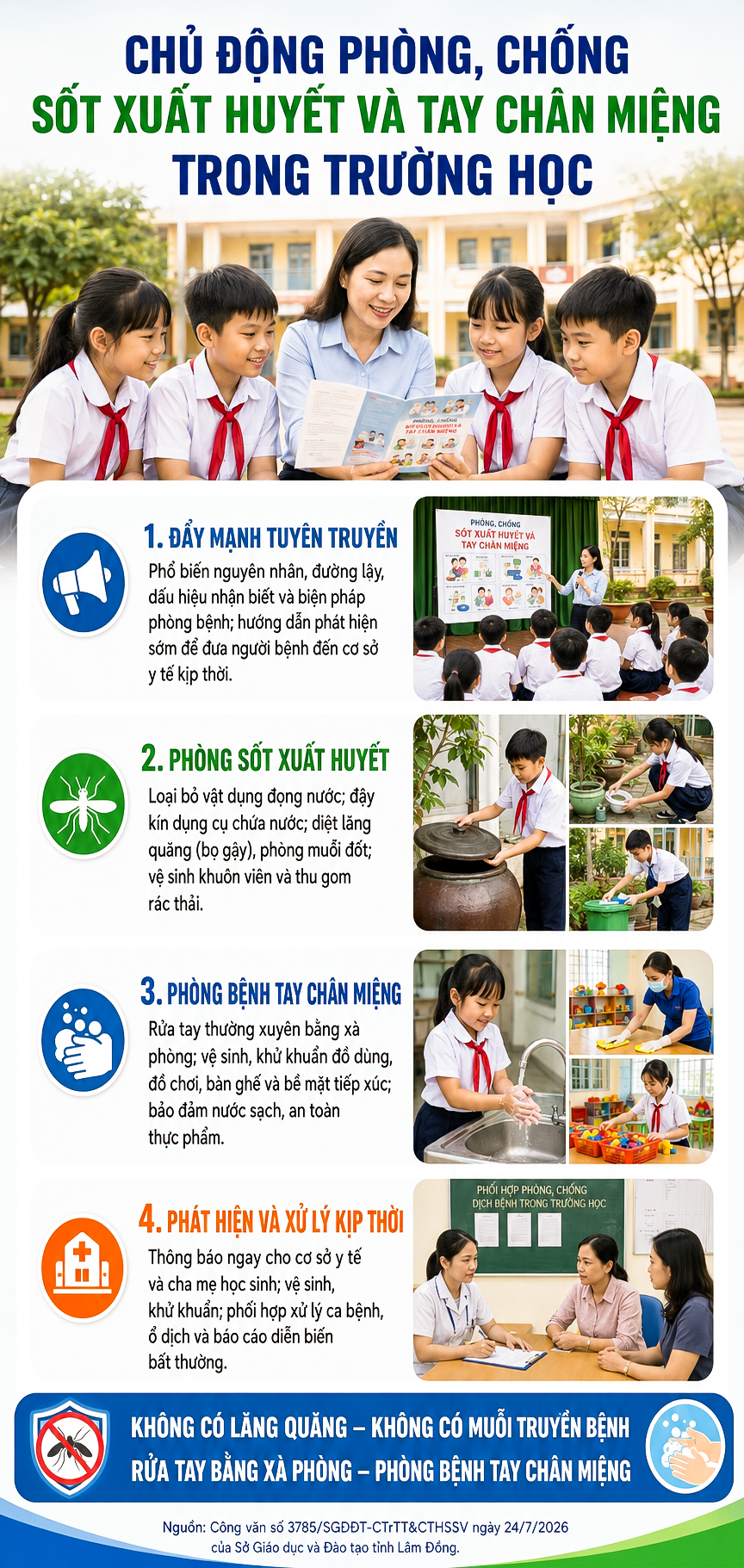 Ngành Giáo dục Lâm Đồng tăng cường phòng, chống bệnh sốt xuất huyết và tay chân miệng