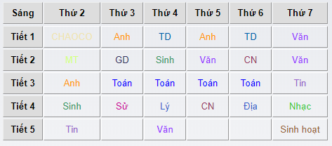 Thời khóa biểu lớp 6a1