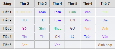Thời khóa biểu lớp 6a4
